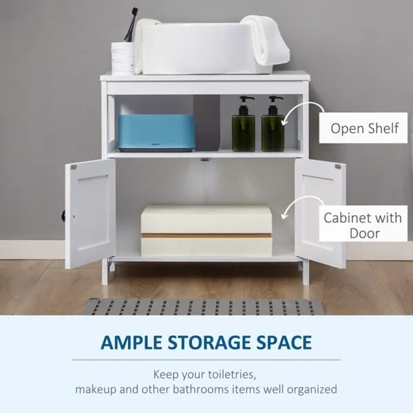 Sink Storage Cabinet, Under Sink Cabinet with Double Doors, Bathroom Vanity Cabinet with Shelves, White-AS - view 5