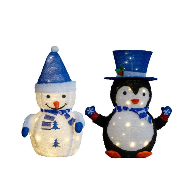 Set Of 2 Lighted Plush Penguin And Snowman Christmas Decorations, Pre-lit Pull Up Holiday Decor With 100 Warm White LED - view 8
