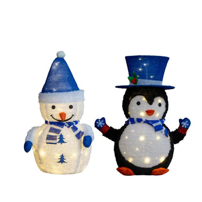 Set Of 2 Lighted Plush Penguin And Snowman Christmas Decorations, Pre-lit Pull Up Holiday Decor With 100 Warm White LED - view 8