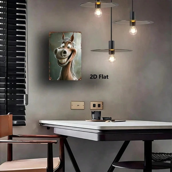 1pc Retro Cartoon Horse Head Metal Sign, Vintage Tin Painting Wall Decor, Humorous Country Style Iron Plate Art - view 4