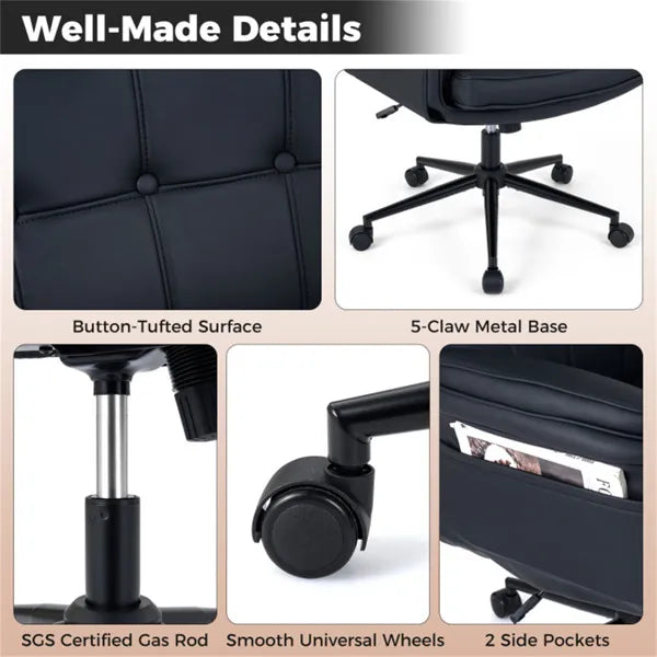 5-Position Adjustable Armrest Criss Cross Chair, Cat Scratch Leather Swivel Desk Chair With Side Pockets - view 2