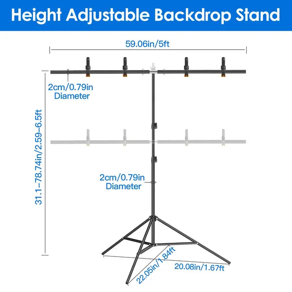 5×6.5FT T-Shape Photo Video Backdrop Stand Heavy Duty Background Stand Adjustable Photography Backdrop Stand With - view 2