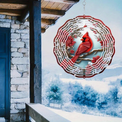 Cardinal Wind Spinners with Pine & Floral Design: Vibrant Red Metal Outdoor Decor | Hanging Wind Chimes for Garden