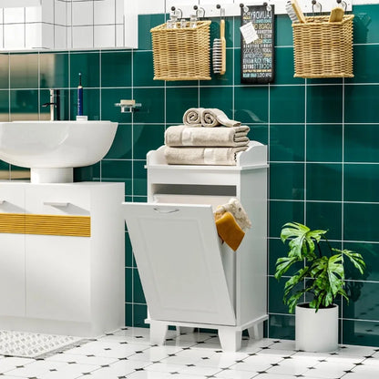 Free Standing Home Organizer Hamper, Bathroom Storage Cabinet, White - view 2