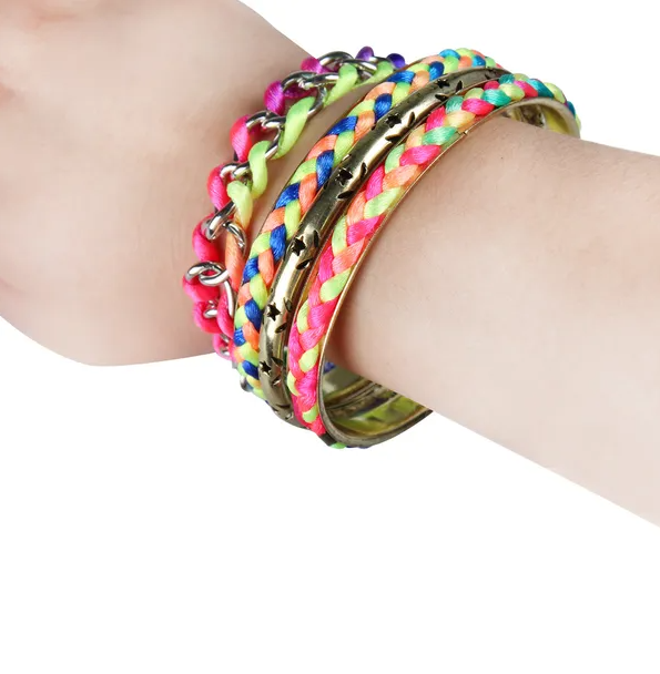 4Pcs Colorful Woven Burnished Gold Bracelets Set - view 2