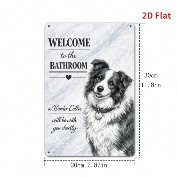 2D Flat Sheepdog Welcome Sign Vintage Printed Wall Art Waterproof Rustic Hanging Plaque Decor For Restroom Home Bedroom