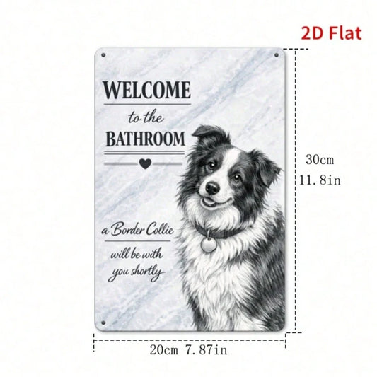 2D Flat Sheepdog Welcome Sign Vintage Printed Wall Art Waterproof Rustic Hanging Plaque Decor For Restroom Home Bedroom
