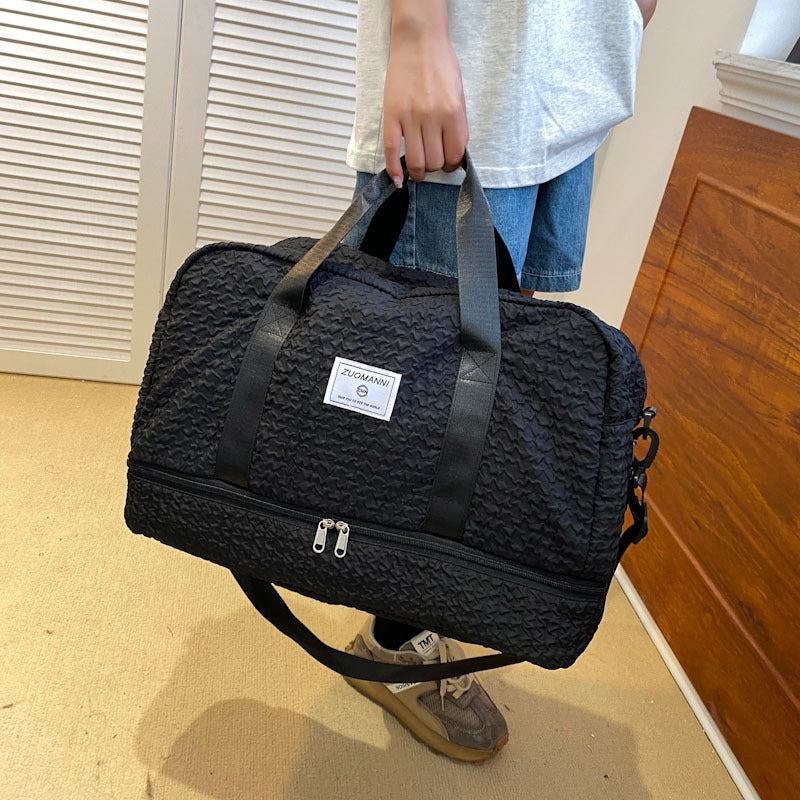 Solid Color Travel Duffle Bag With Ruched Design Portable Luggage Bag Dry And Wet Separation Fitness Gym Shoulder Bag - view 2