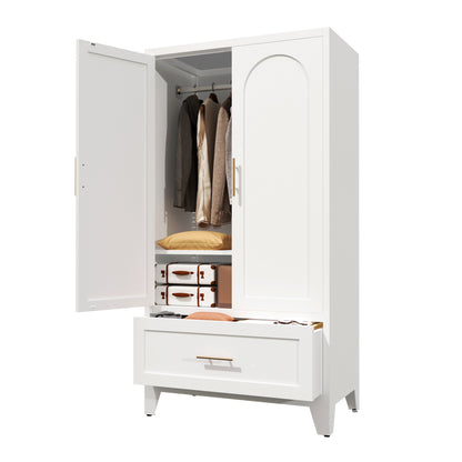 60inch Tall Metal Wardrobe Cabinet With 1 Drawer And Hanging Rod, 2 Doors Wardrobe Closet With Shelf For Bedroom - view 8