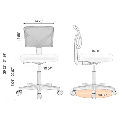 Low-Back Mesh Armless Office Chair,Swivel Rolling Computer Chair No Arms With Lumbar Support - view 9