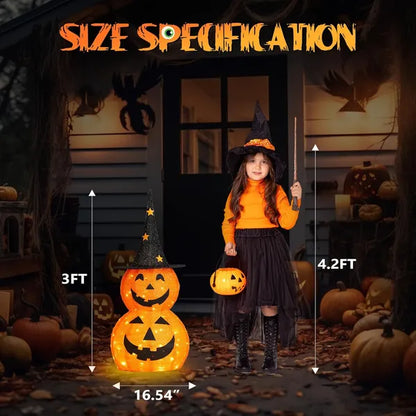 3FT Cute Collapsible Lighted Halloween Decorations Outdoor, 2-PCS Pop Up Halloween Pumpkin Decorations - view 4
