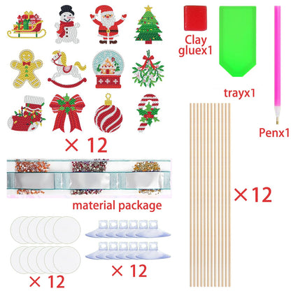 12Pcs Christmas Rhinestones Painting Kits Santa Claus Snowman Gingerbread Man Christmas Stockings Bows Design - view 6