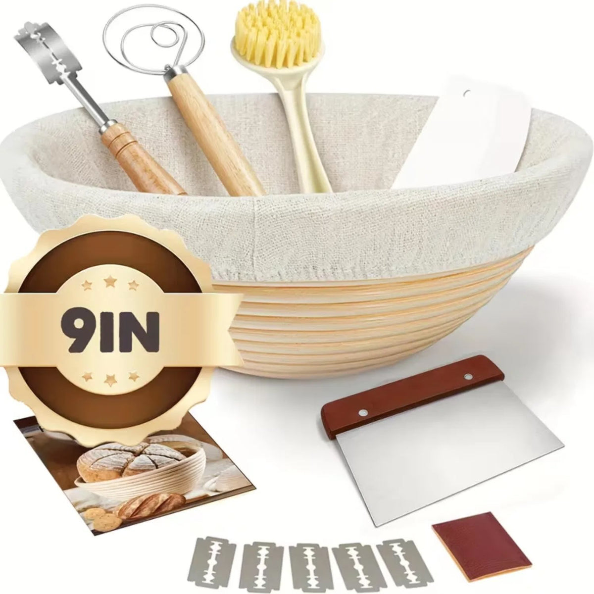 Bread Proofing Basket, Sourdough Baking Supplies, Round 9-inch Sourdough Starter Kit, Anti-counterfeiting Baking Basket