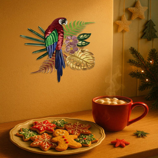 Vintage Colorful Parrot Wall Art With Floral Design Bohemian Tropical Bird Decor For Home Kitchen Office - view 2