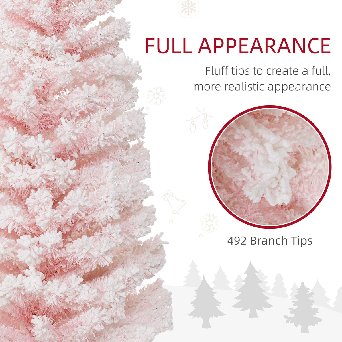 6ft Flocked Christmas Tree, Pencil Christmas Tree With Realistic Branch Tips, Folding Metal Stand - view 2