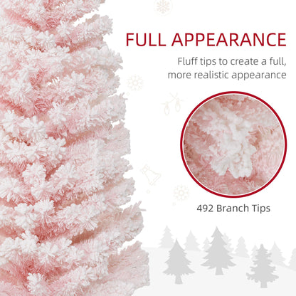 6ft Flocked Christmas Tree, Pencil Christmas Tree With Realistic Branch Tips, Folding Metal Stand - view 2