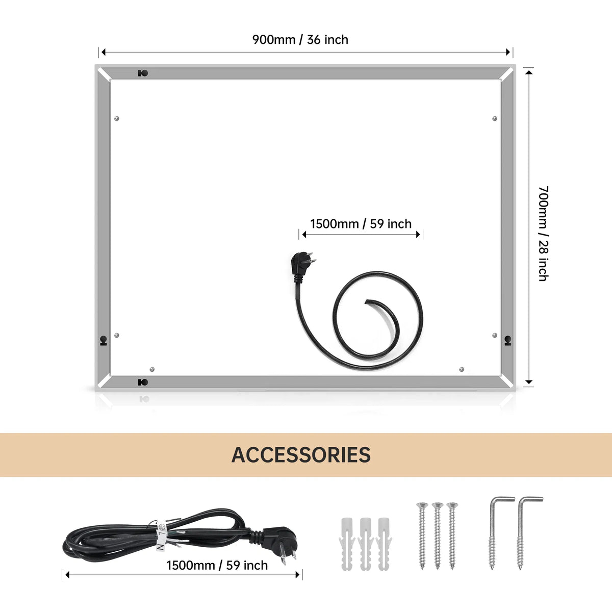 36'*28' LED Lighted Bathroom Wall Mounted Mirror with High Lumen+Anti-Fog Separately Control+Dimmer Function - view 2
