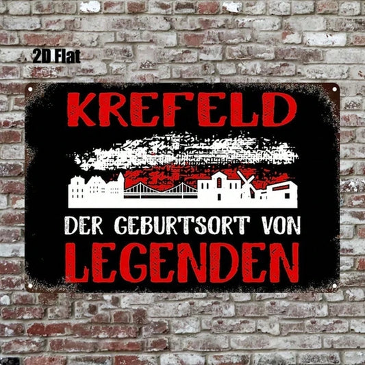 1pc Krefeld Germany Metal Wall Art 8x12 Inch, Vintage Red & White 2D Flat Iron Decorative Plaque Sign For Bathroom