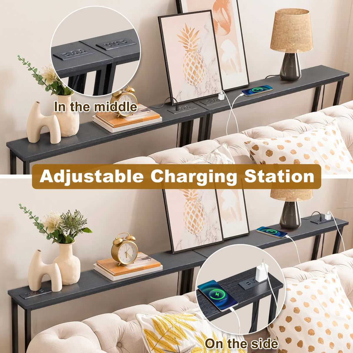 2 Pack 39.4" Narrow Console Sofa Table with Power Outlets and USB Ports - view 5