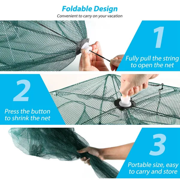 Fishing Trap Net Portable Folded Fishing Bait Trap Shrimp Minnow Crab Bait Net 6 Sides 6 Holes Crayfish Cast Mesh Trap - view 4