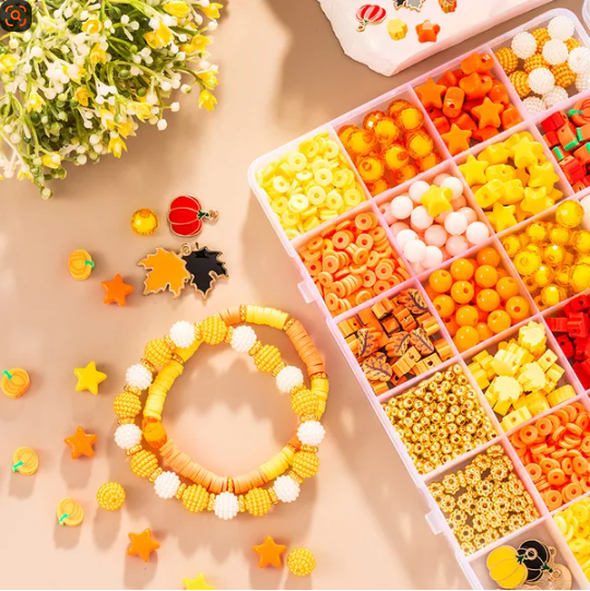 1510 Pcs Fall Bracelets Beads Kit With 24 Grid Storage Box Maple Leaf Pumpkin Star Shaped Clay Beads For Jewelry Making - view 3