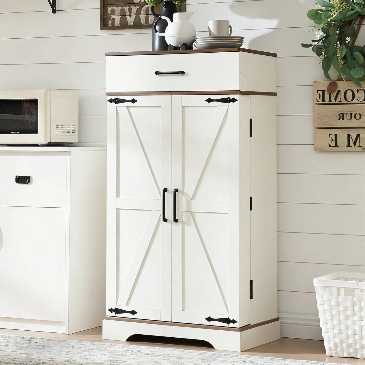 Farmhouse Kitchen Pantry Cabinet - 472" Tall Wood Kitchen Storage Cabinets with Adjustable Shelves Barn Style Doors - view 5