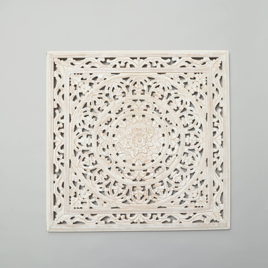 White Square Shape Handcrafted Wooden Wall Decor 36inchx36inch Elegant Home Accent - view 5