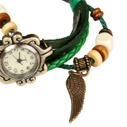 Beautiful Bohemian Style Retro Handmade Leather Angel Wing Women's Watches - view 4