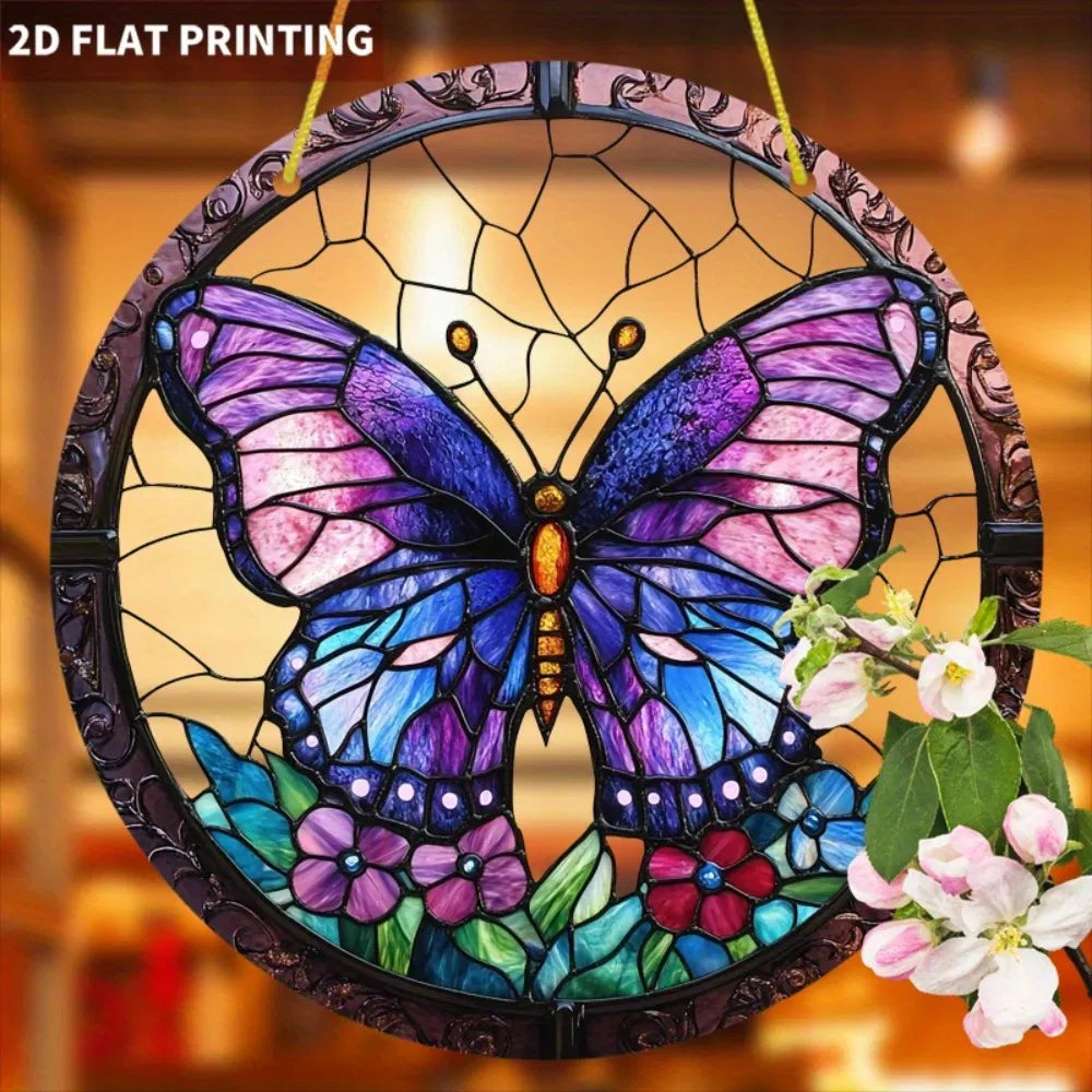 High Definition Transparent Round Purple Butterfly Floral Acrylic Sun Catcher Window Decoration for Home Garden - view 6