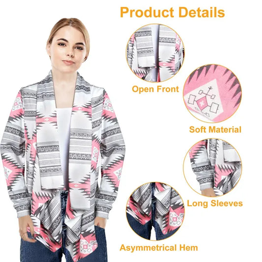 Women Open Front Cardigan Long Sleeve Shawl Neck Breathable Cardigan Well Collection - view 2