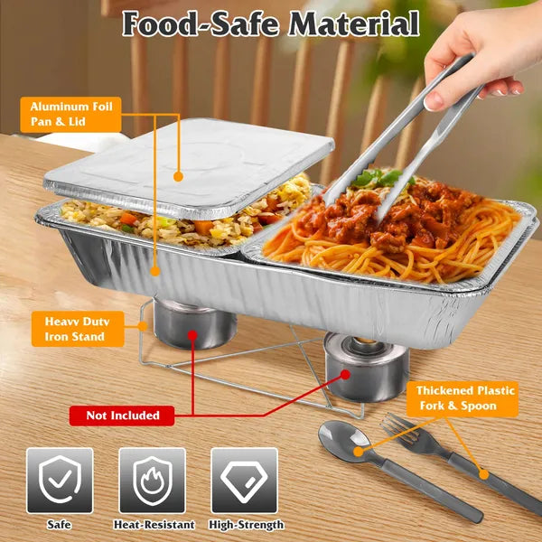Set Of 42Pcs Disposable Chafing Dish Buffet Set Chafing Servers With Covers Spoons Forks Tongs Full-Size Pans Food - view 2