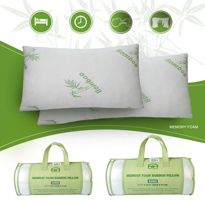 2 pack Bamboo Memory Foam Pillow Hypoallergenic Bed Pillow For Head Neck Rest Sleeping Shredded Pillow Washable Cover