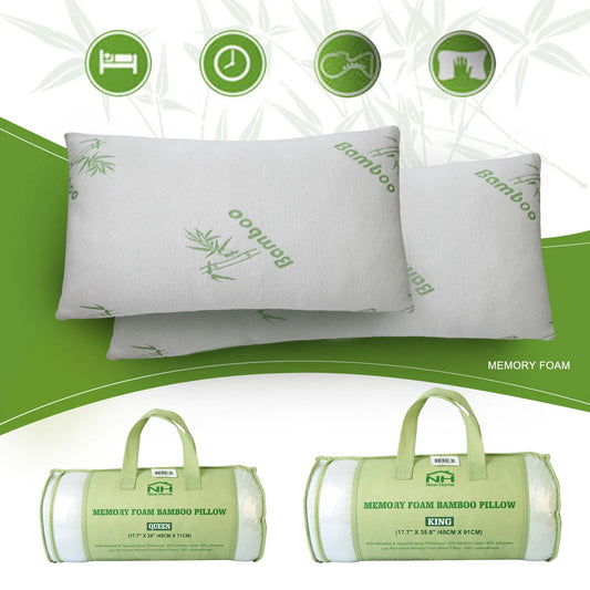 2 pack Bamboo Memory Foam Pillow Hypoallergenic Bed Pillow For Head Neck Rest Sleeping Shredded Pillow Washable Cover