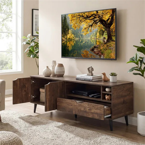 59" Rustic TV Stand For 65-inch TVs, Media Console With Cabinet, Drawer & 3 Open Shelves - view 4
