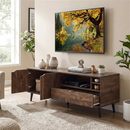 59" Rustic TV Stand For 65-inch TVs, Media Console With Cabinet, Drawer & 3 Open Shelves - view 4