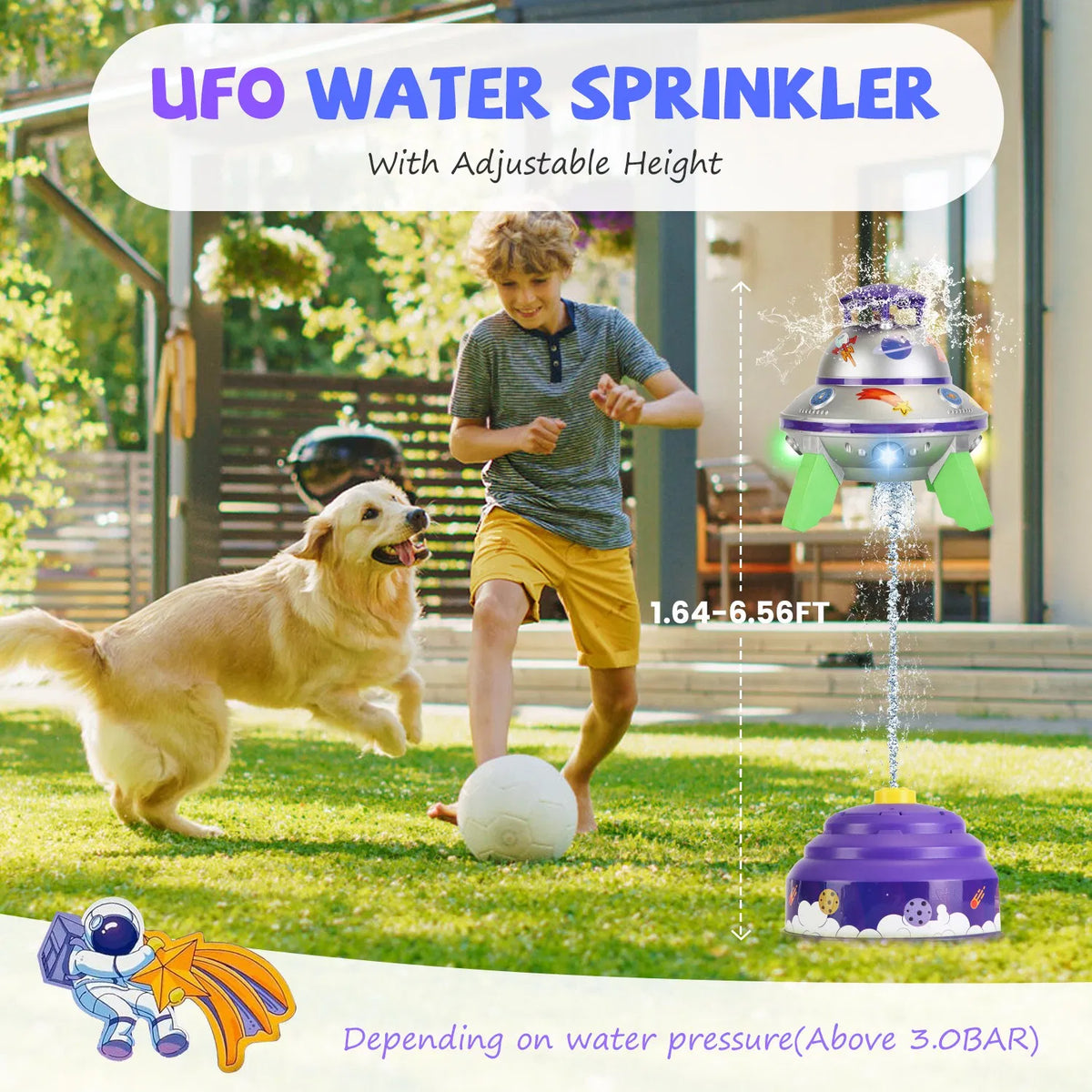 UFO Water Sprinkler Outdoor Summer Rocket Toy With Colorful LED Lights Spinning 1.64FT To 6.56FT Adjustable Height - view 3