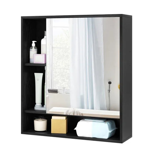 2 In 1 Mirrored Bathroom Wall Cabinet, Space-Saving Medicine Cabinet With Hidden Storage & Shelves - Black - view 2