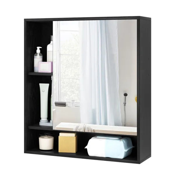 2 In 1 Mirrored Bathroom Wall Cabinet, Space-Saving Medicine Cabinet With Hidden Storage & Shelves - Black - view 2