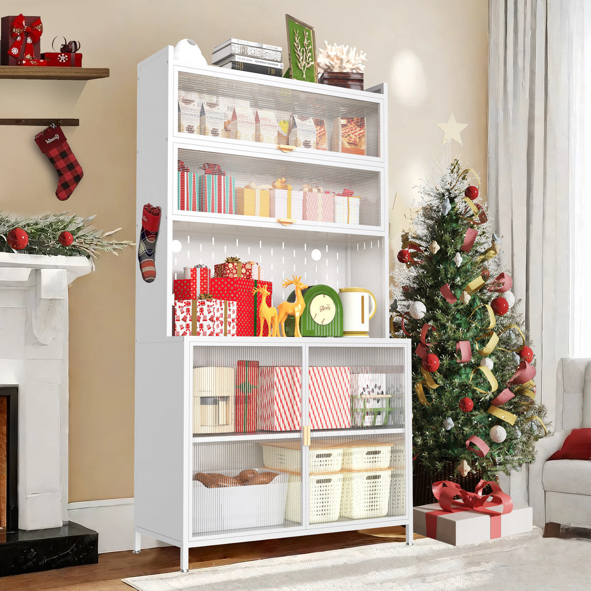 73'' Tall Kitchen Pantry Cabinet, 6 Level Flip Door With Pegboard Metal Pantry Storage Cabinet