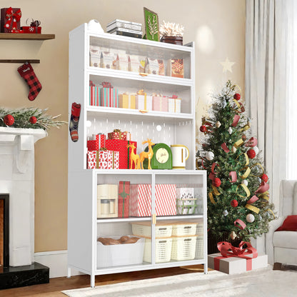 73'' Tall Kitchen Pantry Cabinet, 6 Level Flip Door With Pegboard Metal Pantry Storage Cabinet