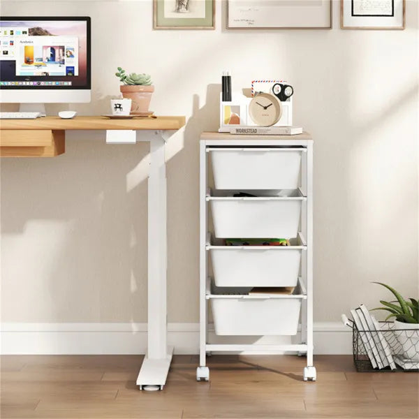 4-Drawer Rolling Storage Cart, Mobile Utility Organizer With MDF Wooden Top (Natural) - view 3
