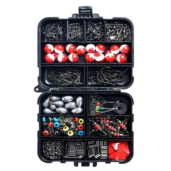 263pcs Outdoor Fishing Accessories Set With Tackle Box Including Plier Jig Hooks Sinker Weight Swivels Snaps Sinker