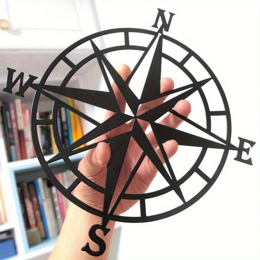 Metal Baked Paint Nautical Compass Rose Wall Art Vintage Navigation Decor - view 2