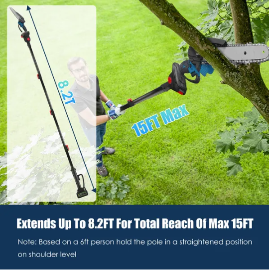2-In-1 8' Cordless Electric Pole Saw And Mini Chainsaw With Extension Poles 2Pcs 21V 3.0Ah Batteries Adjustable Length - view 4