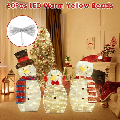 3Pcs 2D Christmas Snowman Yard Decoration Snowman Family Outdoor Decoration With 60Pcs LED Warm Yellow Lights IP44 - view 3