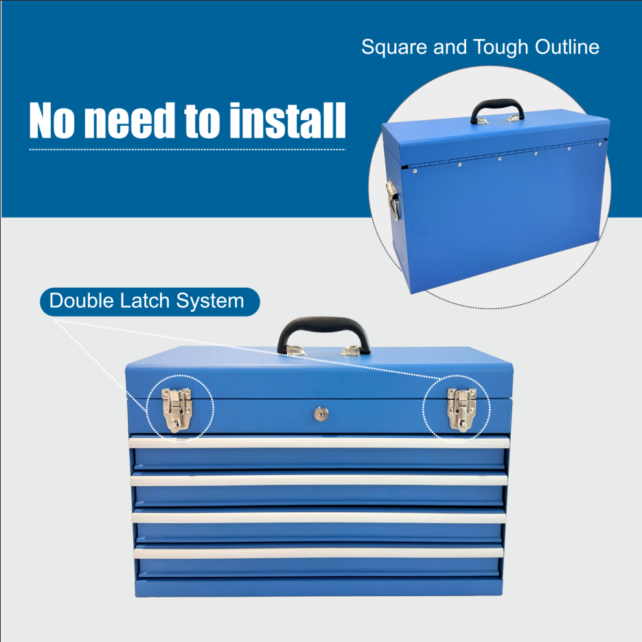 Heavy Duty Metal Tool Box, 21-inch, Portable Metal Tool Box With 4 Drawers, Small Tool Chest With EVA Liners - view 3