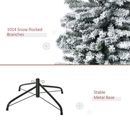 9ft Flocked Christmas Tree, Pencil Christmas Tree With Realistic Branch Tips, Folding Metal Stand, Green - view 6