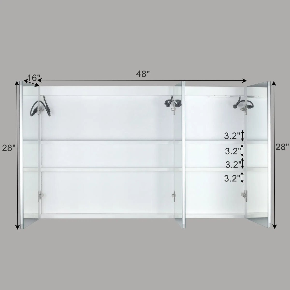 LED Bathroom Wall Cabinet, 3 Door Bathroom Mirror Cabinet, white - view 3