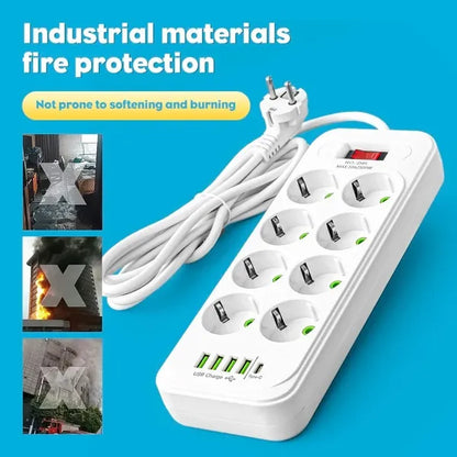 EU 8-Way Power Strip With 4 USB Ports, Type-C, Surge Protector With Switch And 2m Cord - view 3