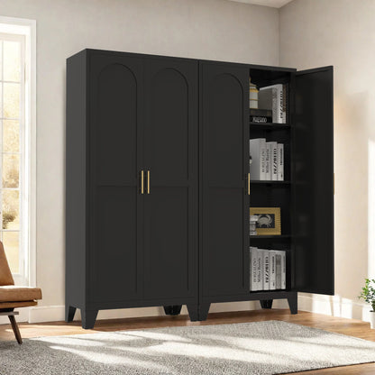 61'' 2 Shapely Doors Cabinet, Metal Storage Cabinet With Doors And Adjustable Shelves, For Bedroom, Living Room Black